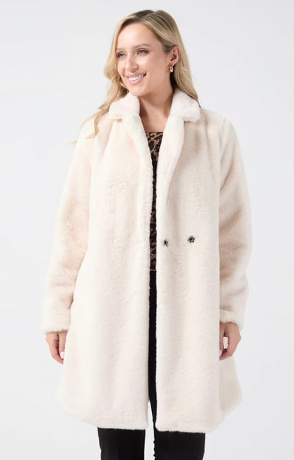 LARASFASHION ITALIAN FAUX FUR  COAT OFF WHITE