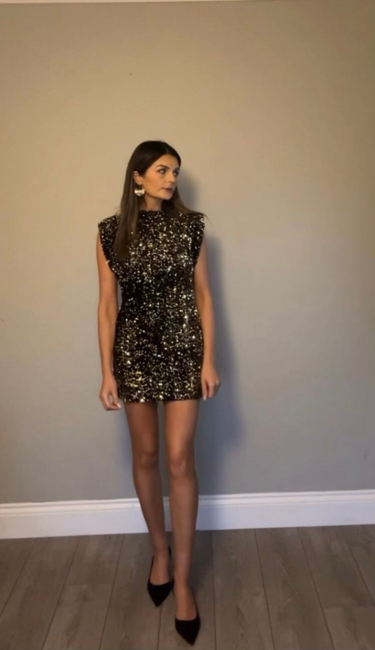 PARTY GLAM SEQUIN DRESS GOLD & BLACK