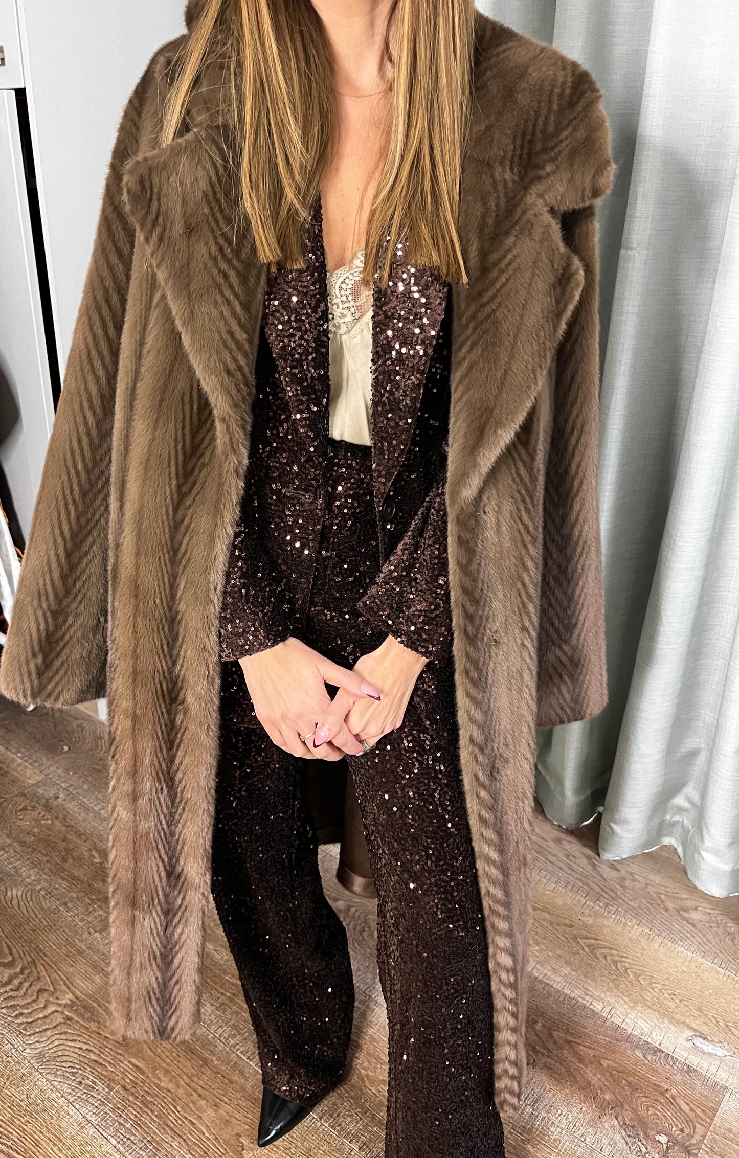 FUR BROWN BELTED COAT