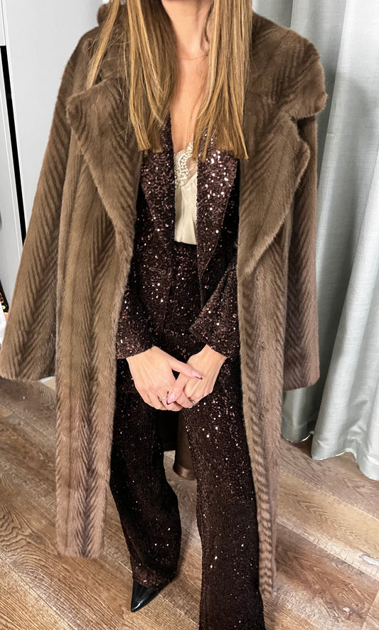 FUR BROWN BELTED COAT