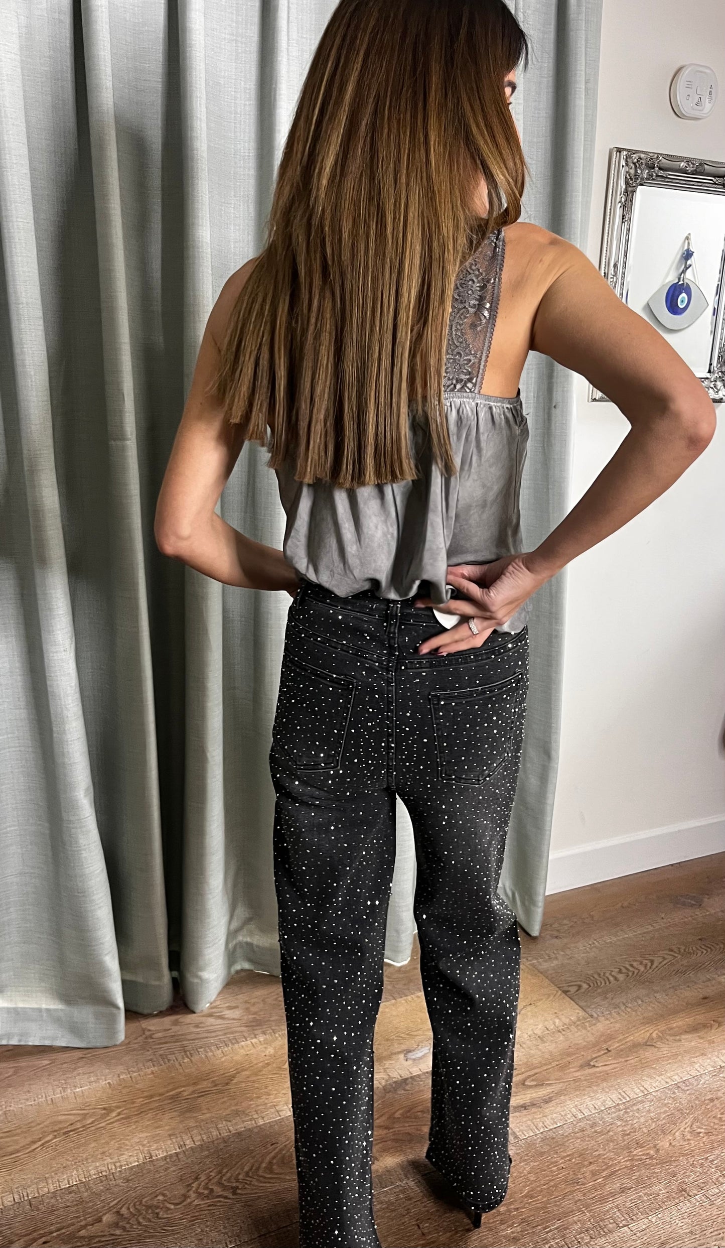 LACE SILK CAMI TOP GREY