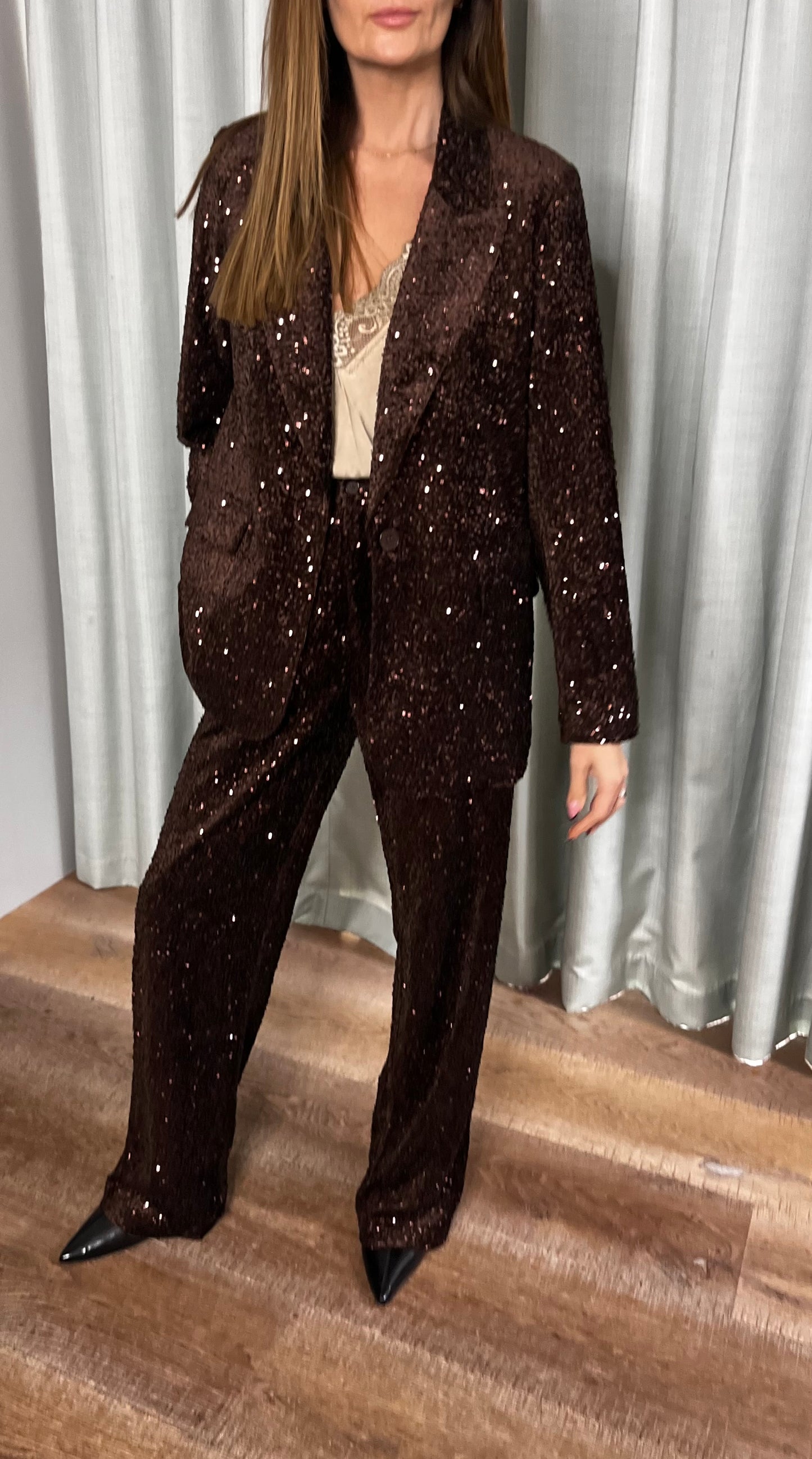 SEQUIN CHOCOLATE TROUSER