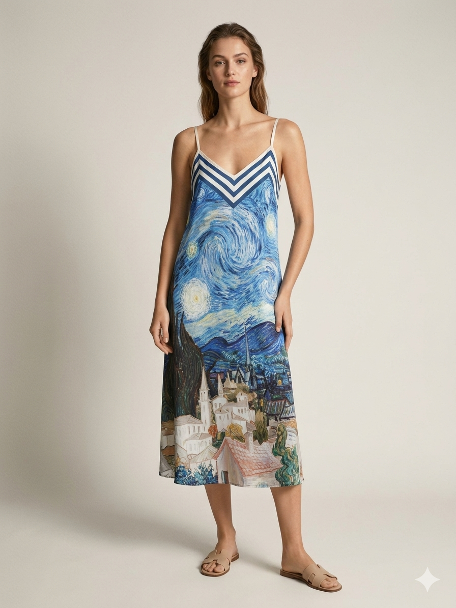 Starry Night Printed Slip Dress