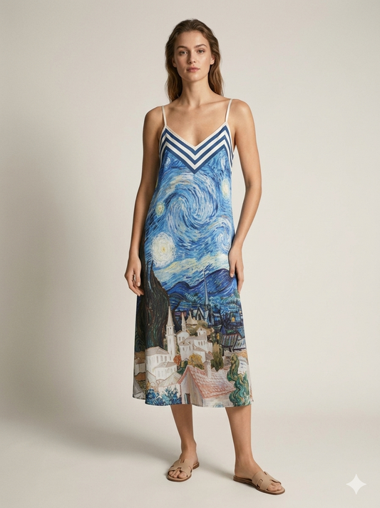 Starry Night Printed Slip Dress