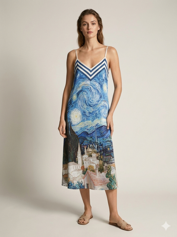 Starry Night Printed Slip Dress