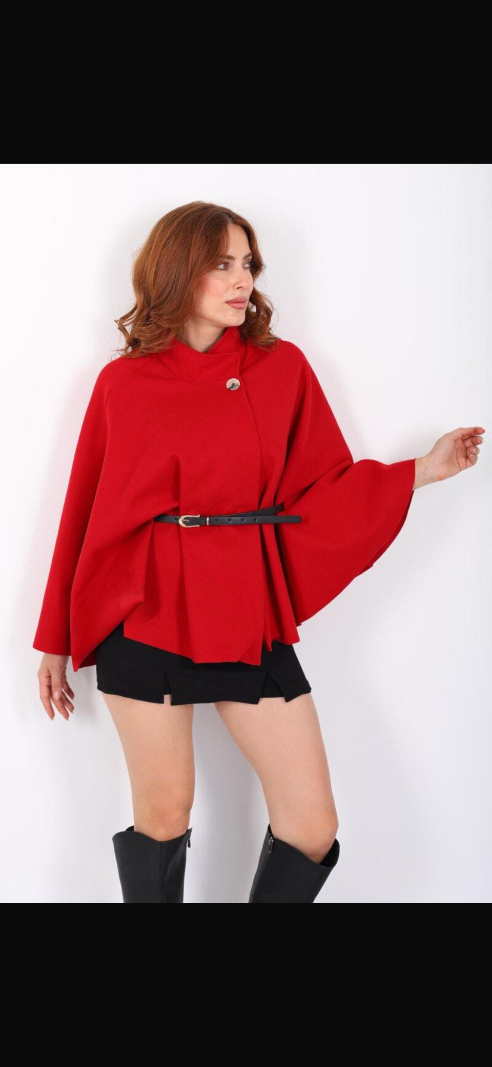 LARAS FASHION BELTED CAPE RED