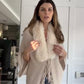 CREAM FUR COLLAR PONCHO