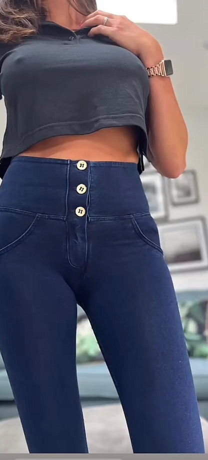 Freddy 3 Button High Waist Blue Stitch Jeans