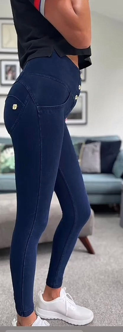 Freddy 3 Button High Waist Blue Stitch Jeans