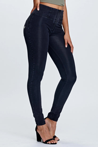 Freddy High Waisted Skinny Jeans Black Shiny Women