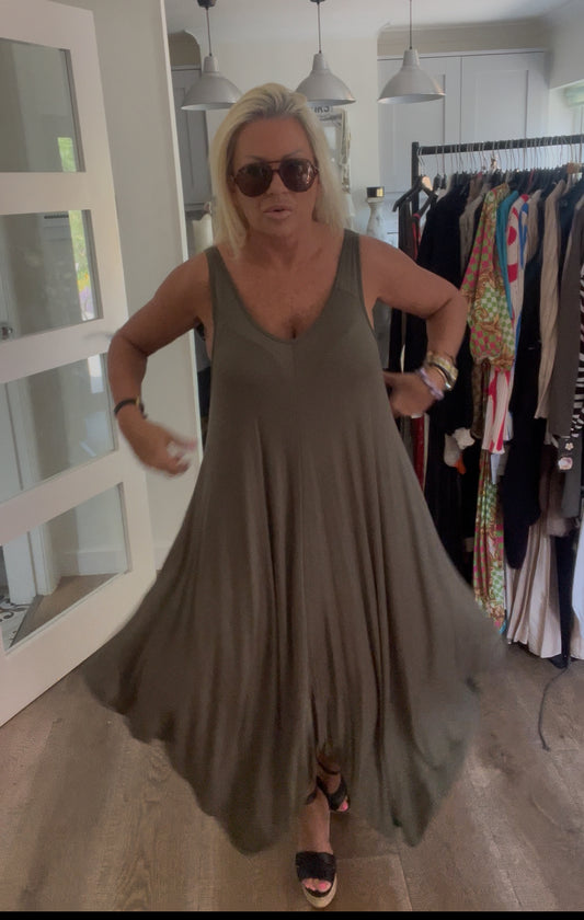 KHAKI COTTON DRESS