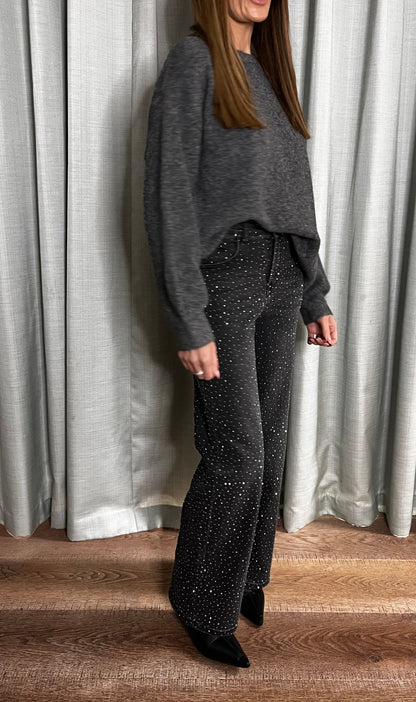 SATIN BOW CASHMERE LOOK KNIT GREY