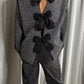 SATIN BOW CASHMERE LOOK KNIT GREY