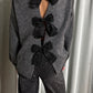 SATIN BOW CASHMERE LOOK KNIT GREY