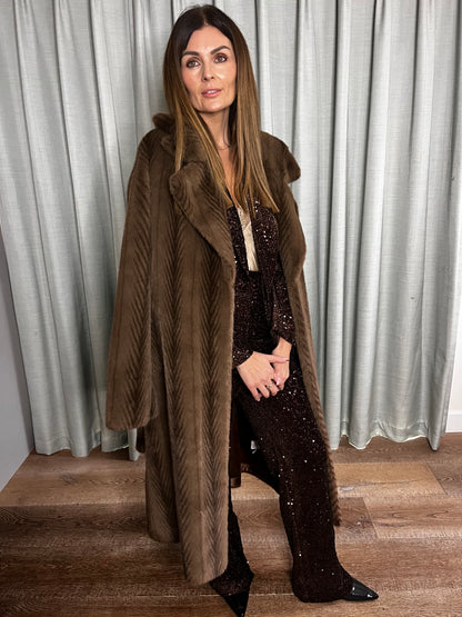 FUR BROWN BELTED COAT