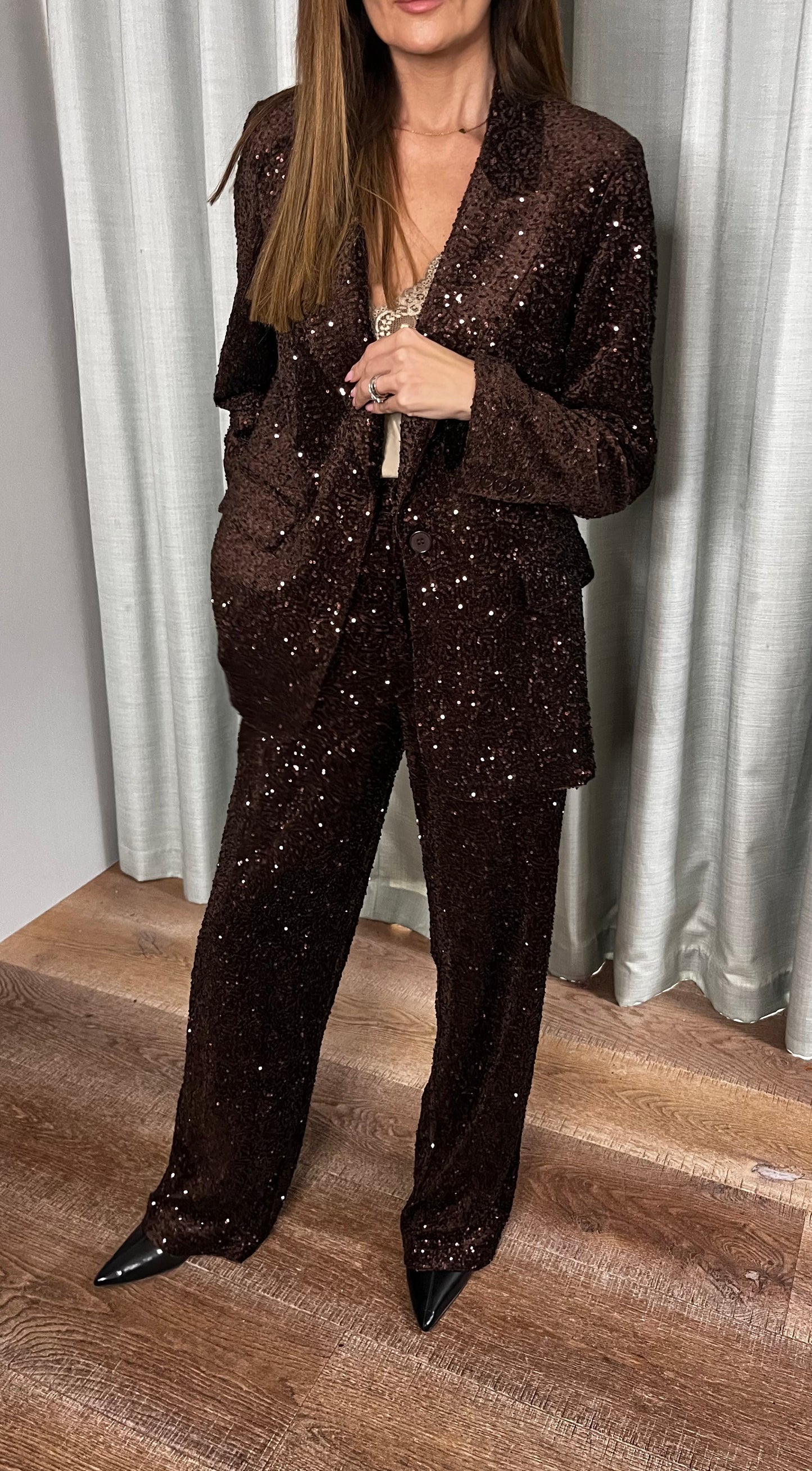 SEQUIN CHOCOLATE TROUSER