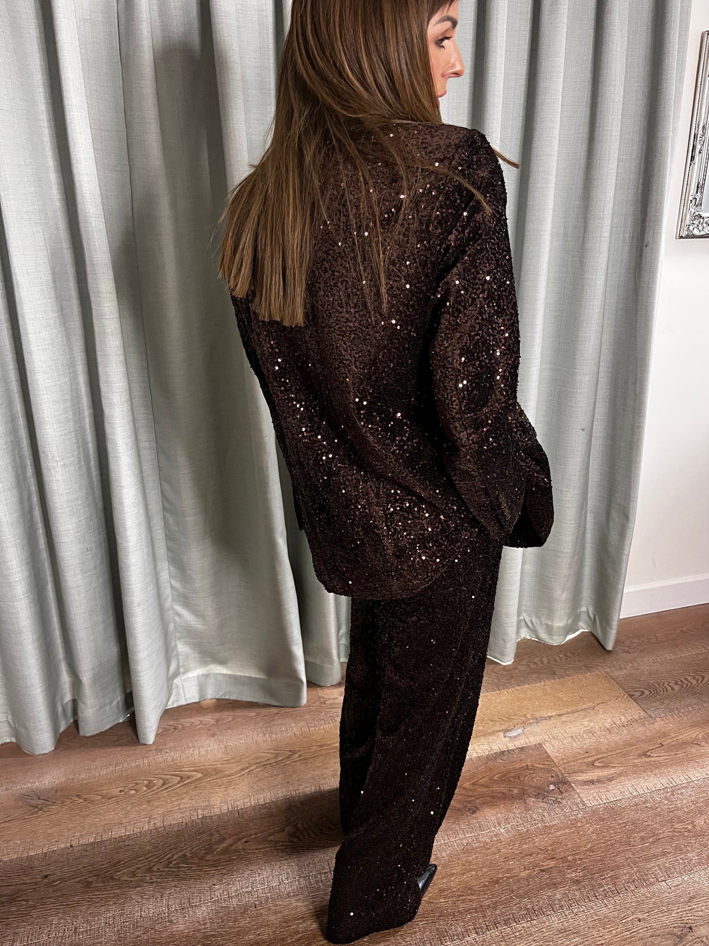SEQUIN CHOCOLATE BROWN BLAZER