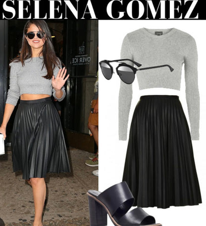 PLEATED LEATHER SATIN SKIRT