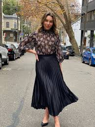 PLEATED LEATHER SATIN SKIRT
