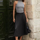PLEATED LEATHER SATIN SKIRT