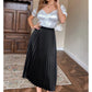 PLEATED LEATHER SATIN SKIRT