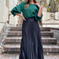 PLEATED LEATHER SATIN SKIRT