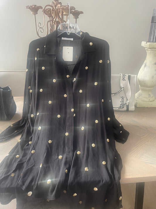 LONG BLACK GOLD BLOUSE DRESS