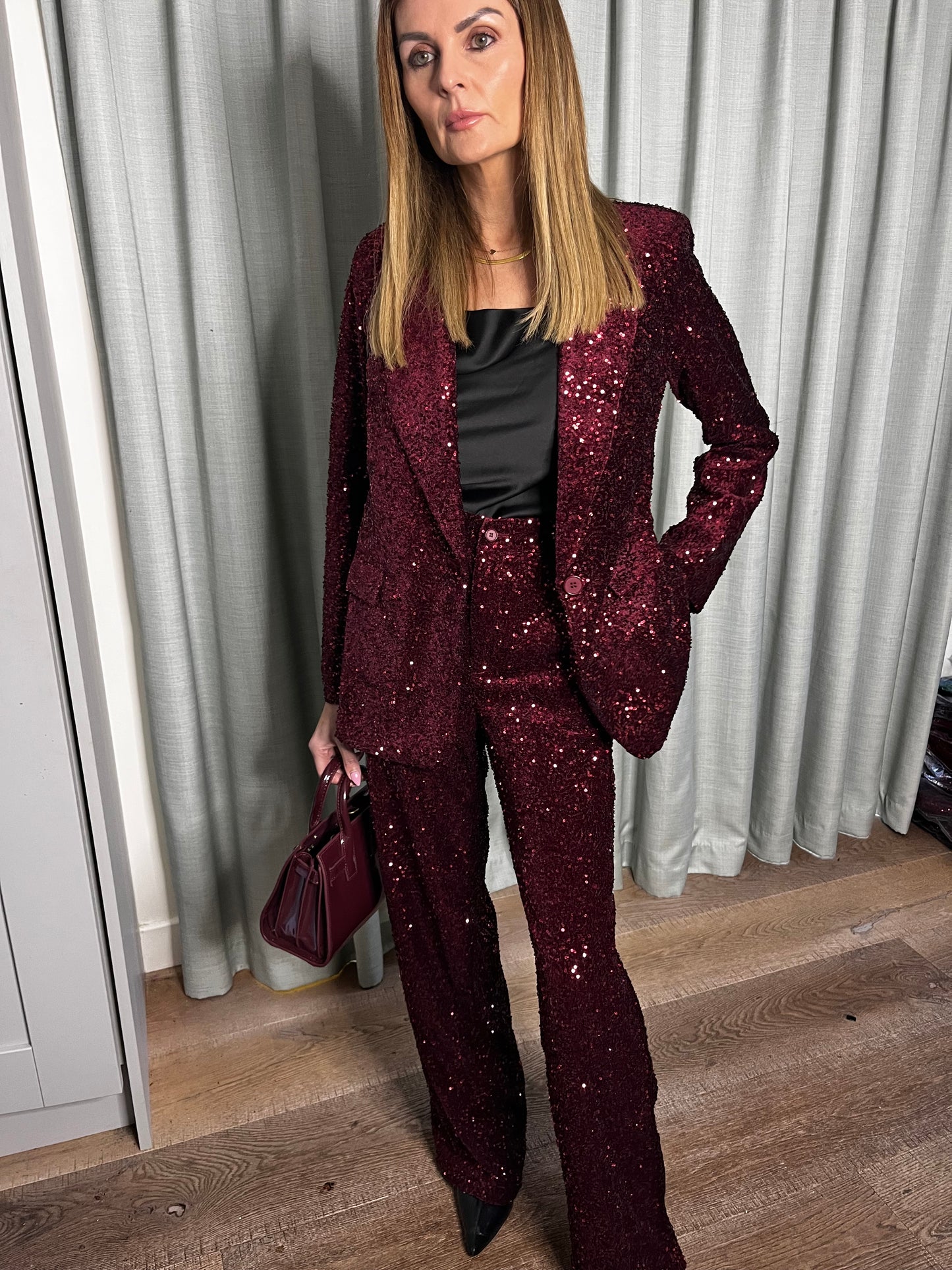 SEQUIN BURGANDY BLAZER