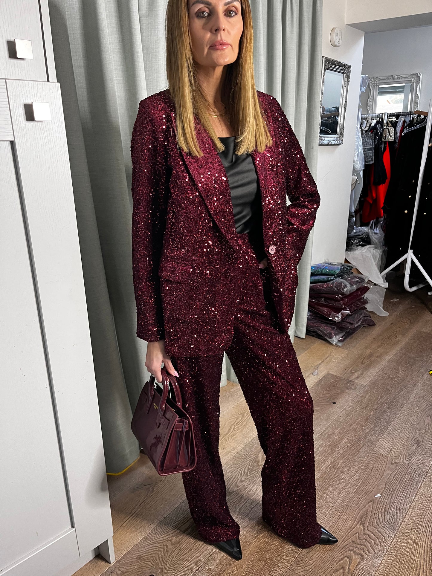 SEQUIN BURGANDY BLAZER