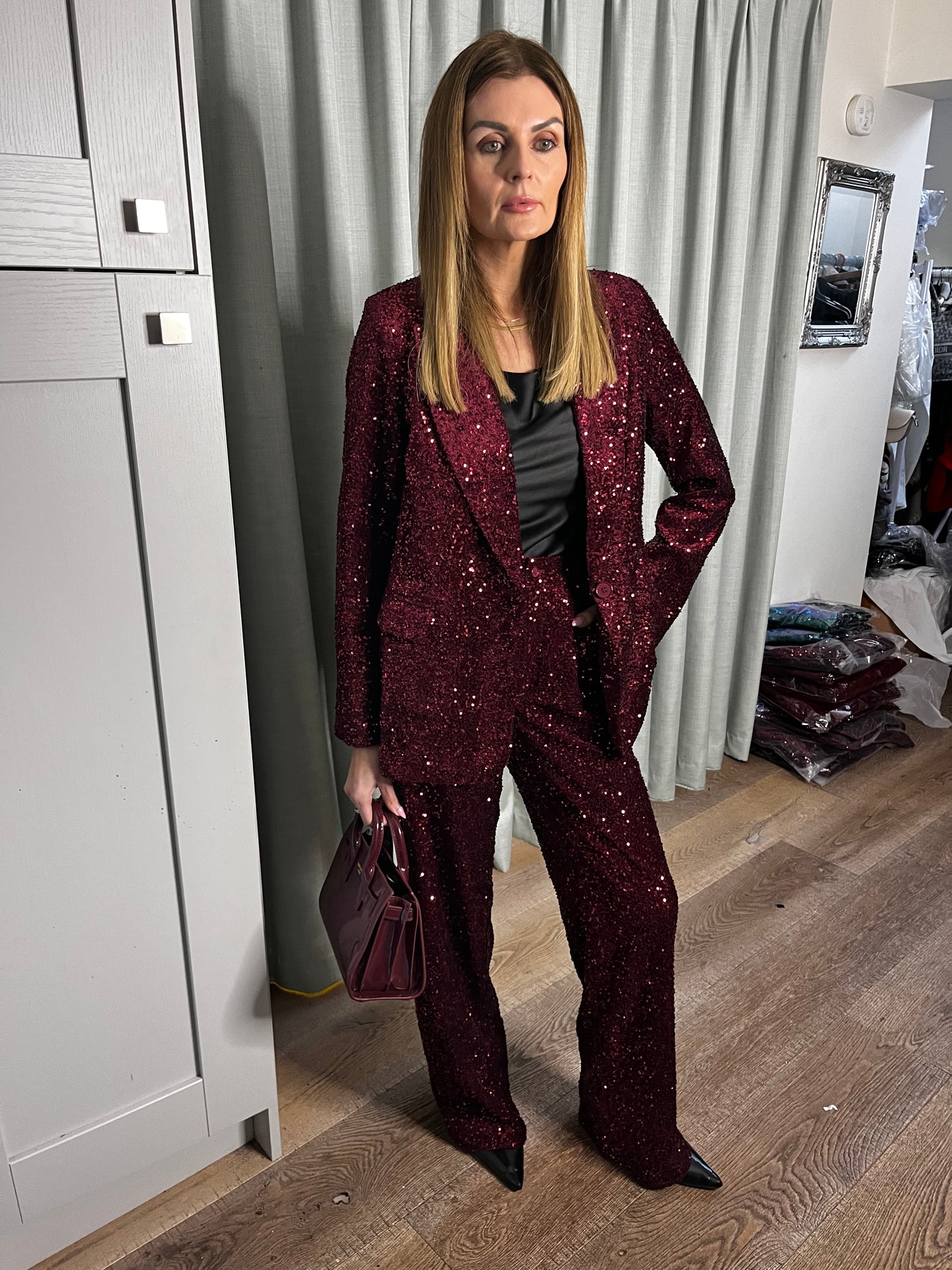 SEQUIN BURGANDY BLAZER