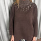 BROWN EMBELLISHED OVERSIZE KNIT
