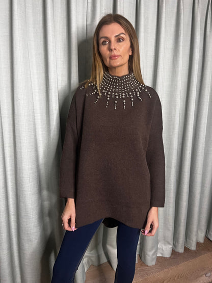 BURGANDY EMBELLISHED OVERSIZED KNIT