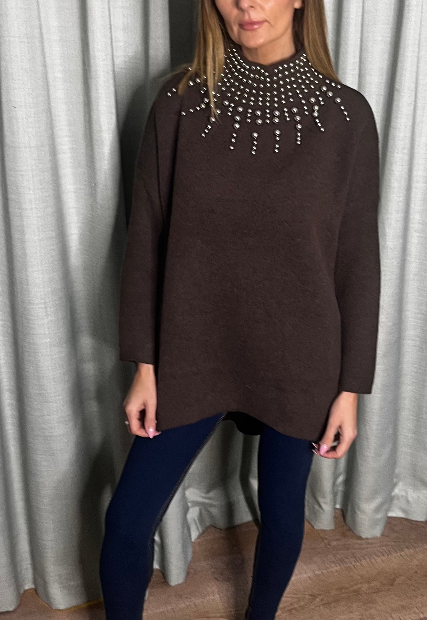 BURGANDY EMBELLISHED OVERSIZED KNIT
