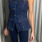 DENIM FITTED WAISTCOAT ITALIAN STRETCH INDIGO.
