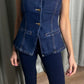 DENIM FITTED WAISTCOAT ITALIAN STRETCH INDIGO.