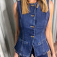 DENIM FITTED WAISTCOAT ITALIAN STRETCH INDIGO.