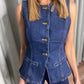 DENIM FITTED WAISTCOAT ITALIAN STRETCH INDIGO.