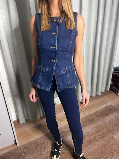 DENIM FITTED WAISTCOAT ITALIAN STRETCH INDIGO