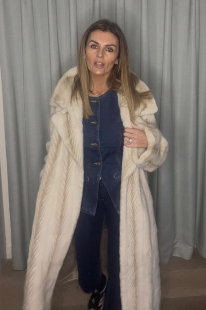 FUR CREAM HERRINGBONE COAT