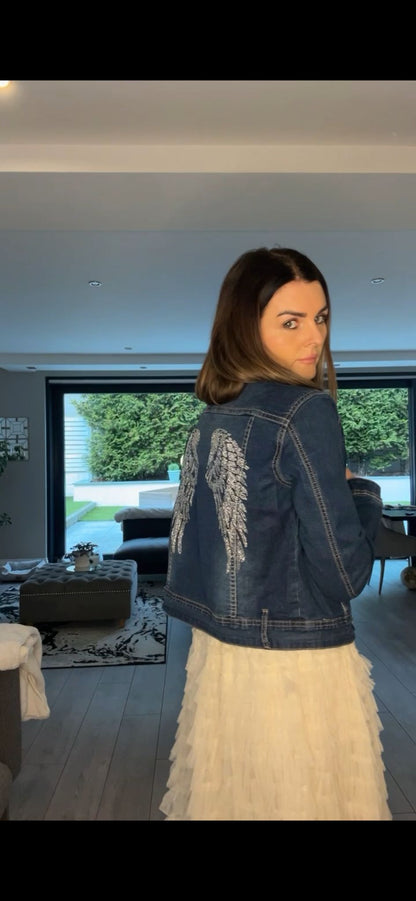 ANGEL WING STUDDED DIAMANTÉ  DENIM JACKET