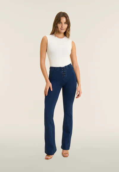 Freddy Lace Up Detail Denim High Waist Flares