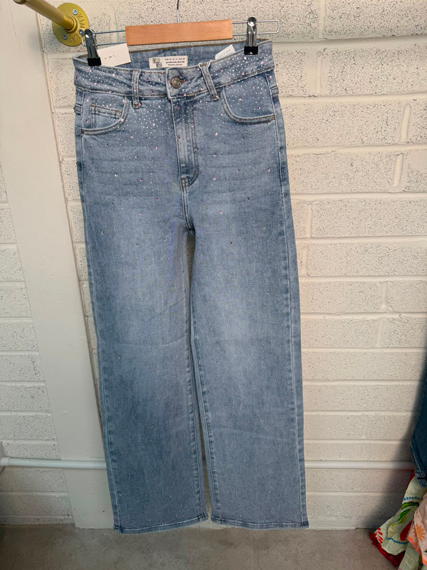 Pink Swarovski Crystal Denim Bootcut Jeans