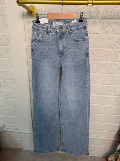 Pink Swarovski Crystal Denim Bootcut Jeans