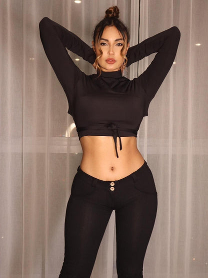 Freddy Curvy Black Denim Black Stitch Mid Rise