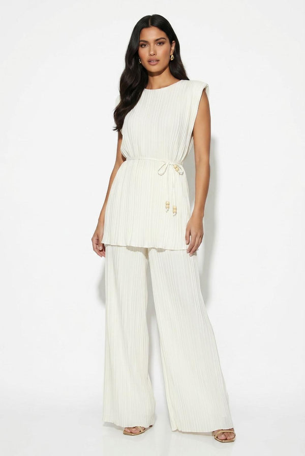 Italian Pleated Two Piece Suit White