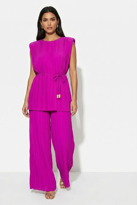 Italian Pleated Two Piece Suit Fushia