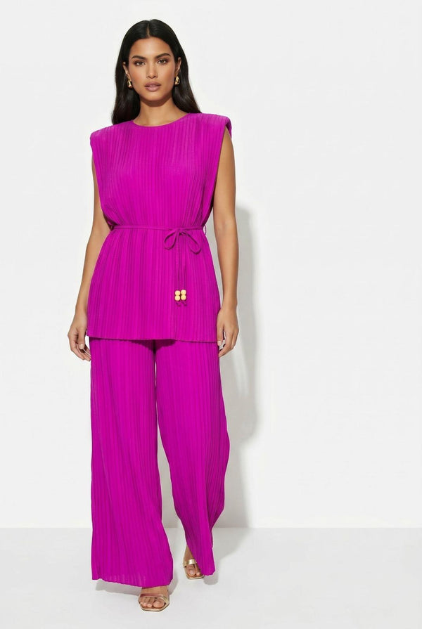 Italian Pleated Two Piece Suit Fushia