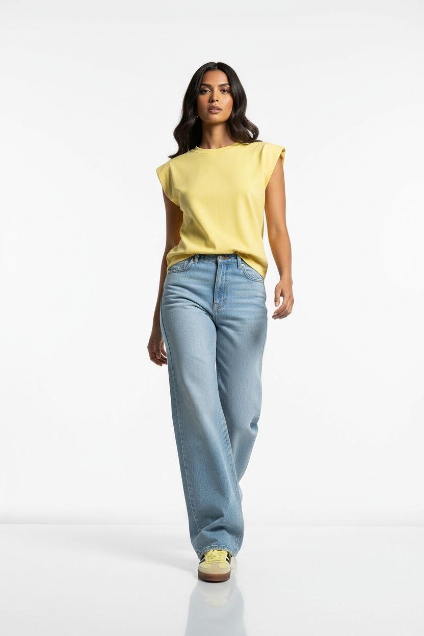 Structured Cap Sleeve Top Yellow