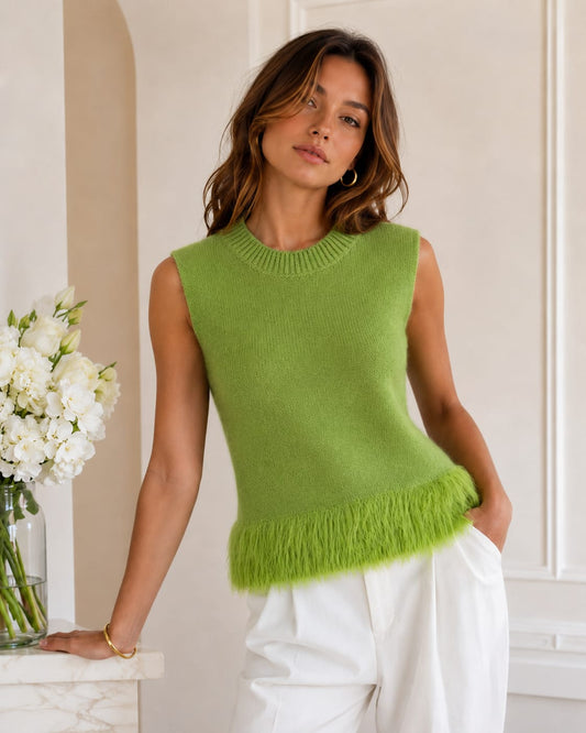 Feather Hem Knit Top Matcha