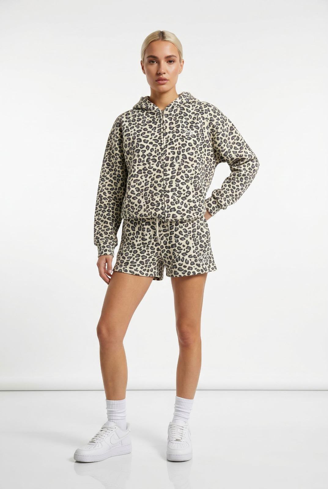 USCO Leopard Print Shorts & Hoodie Set